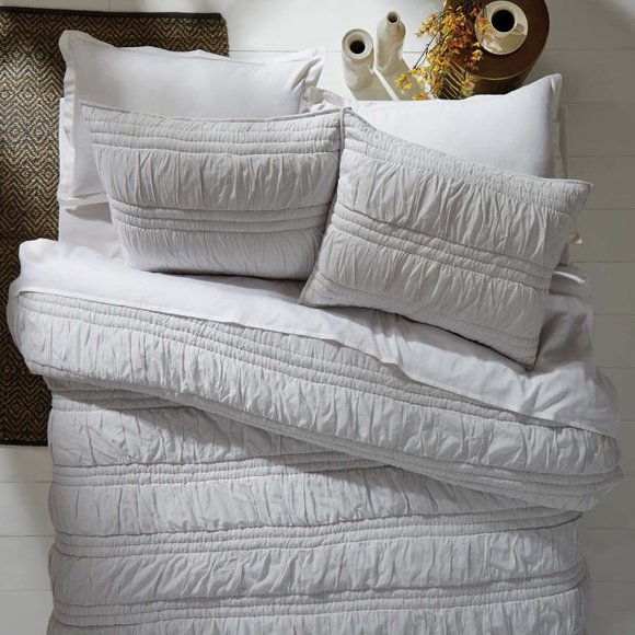 VHC Other - Farmhouse Pale Grey QUEEN Cotton Quilt Set